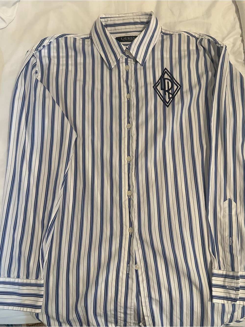 Lauren Ralph Lauren White Shirt with Blue Stripes and Logo